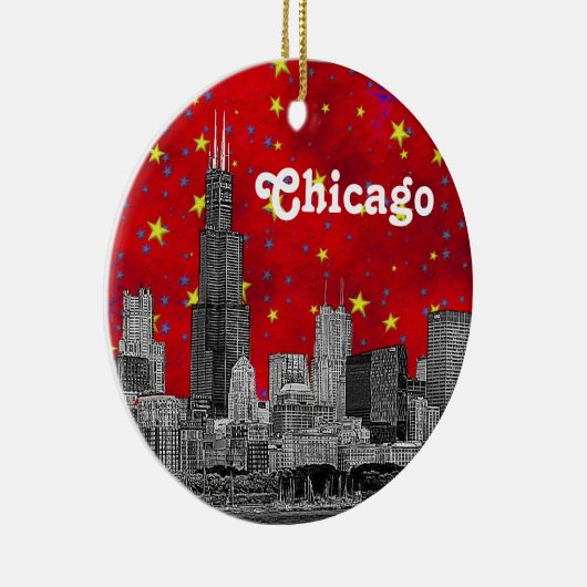 Chicago Skyline Etched, Red Starry Keramikornament (Rechts)