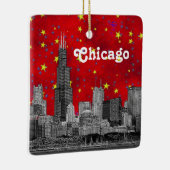 Chicago Skyline Etched, Red Starry Keramikornament (Rechts)