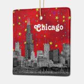 Chicago Skyline Etched, Red Starry Keramikornament (Links)