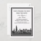 Chicago Skyline Etched Save the Date Gerahmt Ankündigungspostkarte (Vorne/Hinten)