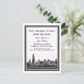 Chicago Skyline Etched Save the Date Gerahmt Ankündigungspostkarte (Stehend Vorderseite)