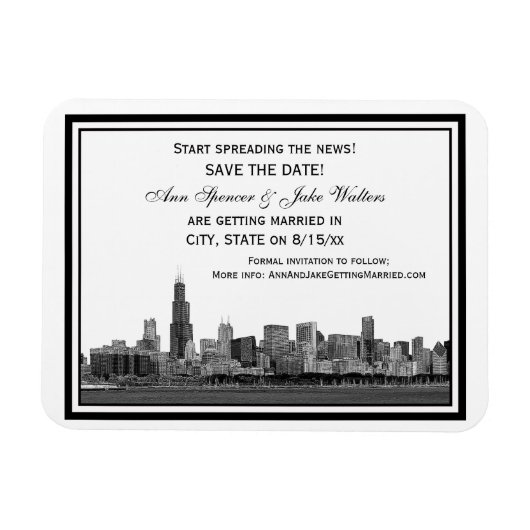 Chicago Skyline Etched Save the Date Gerahmt Magnet (Horizontal)