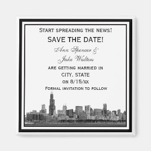 Chicago Skyline Etched Save the Date Gerahmt Magnet
