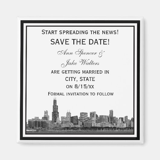 Chicago Skyline Etched Save the Date Gerahmt Magnet (Vorne)