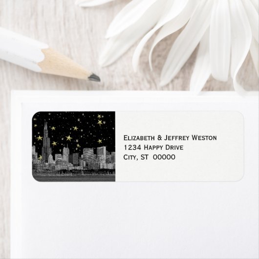 Chicago Skyline Etched Starry DIY BG Address Label (Insitu)