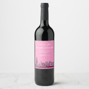 * Chicago Skyline Etched Starry DIY BG Color Weinetikett