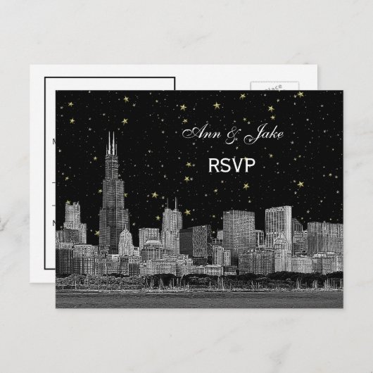 Chicago Skyline Etched Starry DIY BG UAWG 1 Einladungspostkarte (Vorne/Hinten)