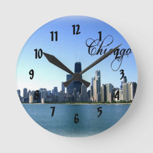 Chicago-Skyline-Foto gegenüber dem Michigansee Runde Wanduhr