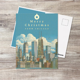 Chicago Skyline Frohe Weihnachten Folien-Postkarte Folien Feiertagspostkarte
