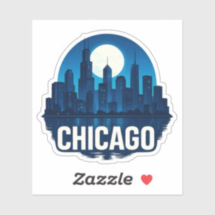 Chicago Skyline Full Moon City Design Aufkleber