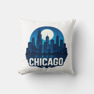 Chicago Skyline Full Moon City Design Kissen