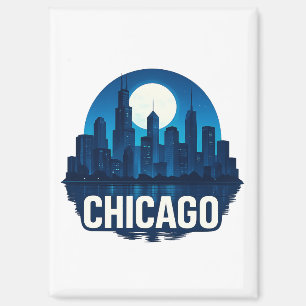 Chicago Skyline Full Moon City Design Magnet