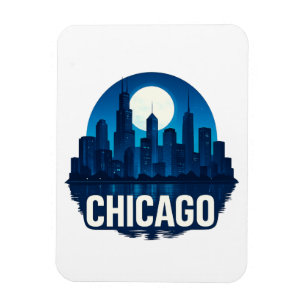 Chicago Skyline Full Moon City Design Magnet