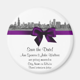 Chicago-Skyline geätzt BW Lila Save-the-Date R Magnet