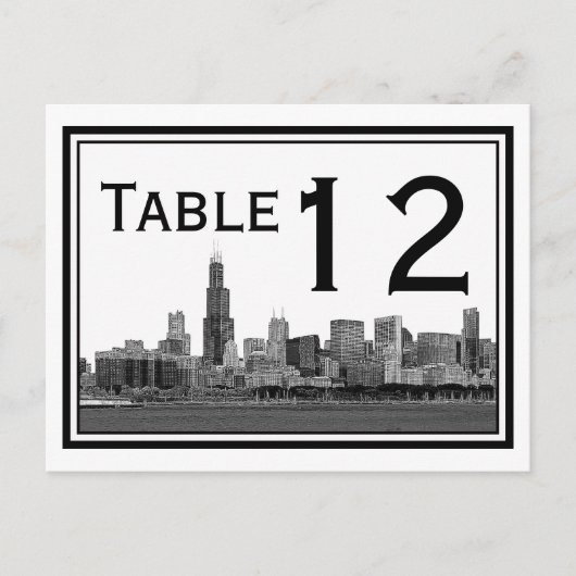Chicago-Skyline geätzt gerahmte Tischnummer (Vorderseite)