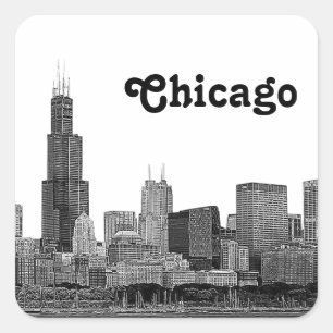 Chicago-Skyline geätzt Quadratischer Aufkleber