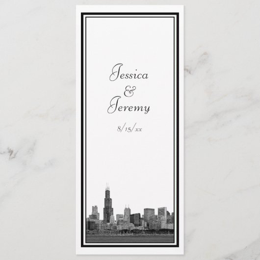 Chicago Skyline geätztes gerahmtes Hochzeitsprogra Programm (Vorderseite)