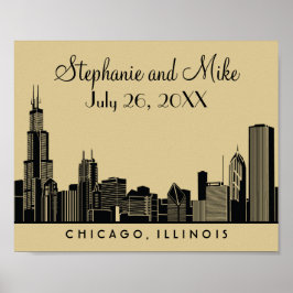 Chicago Skyline Gold Wedding Empfang Poster