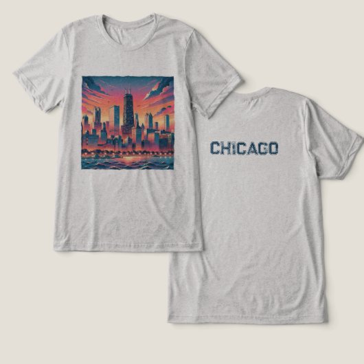 Chicago Skyline Graphic T - Shirt Tri-Blend-Shirt (Design Vorderseite & Rückseite)
