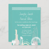 Chicago Skyline green and pastel wedding Invitati Einladungspostkarte (Vorne/Hinten)