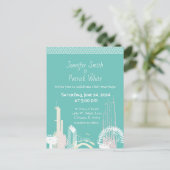 Chicago Skyline green and pastel wedding Invitati Einladungspostkarte (Stehend Vorderseite)