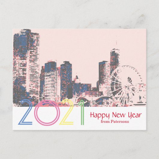 Chicago Skyline Happy New 2021 Postkarte (Vorderseite)