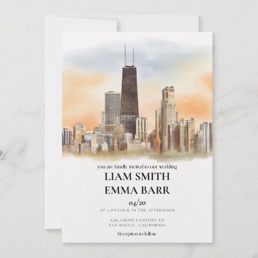 Chicago-Skyline-Hochzeit Einladung (Vorderseite)