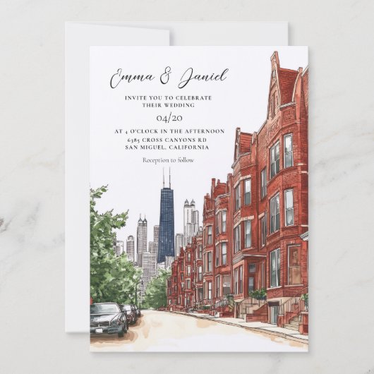 Chicago-Skyline-Hochzeit Einladung (Vorderseite)
