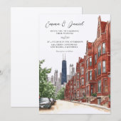Chicago-Skyline-Hochzeit Einladung (Vorne/Hinten)