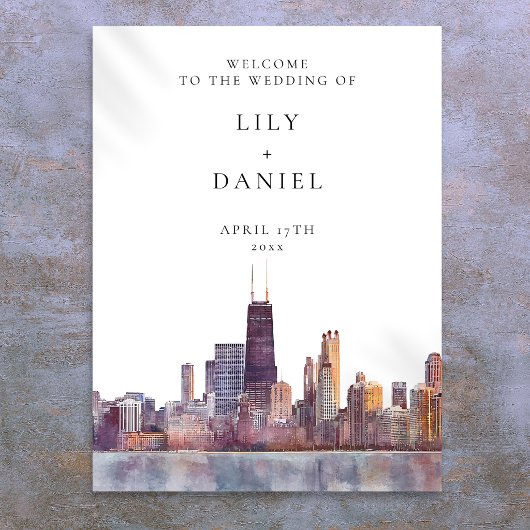 Chicago Skyline Hochzeits-Willkommensschild Poster