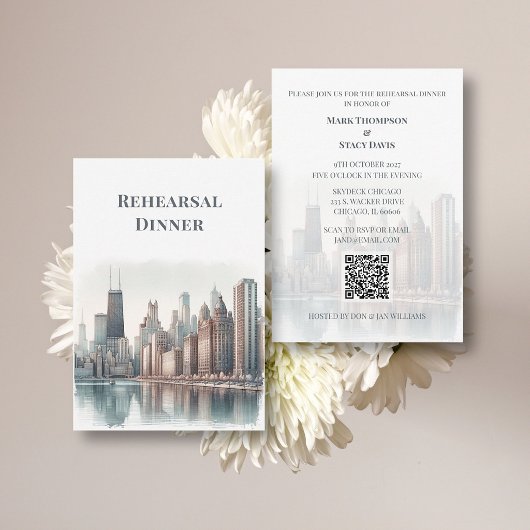 Chicago Skyline Hochzeitsprobe QR Code Begleitkarte