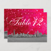 Chicago Skyline Hot Pink Red Heart Tischnummer (Vorne/Hinten)