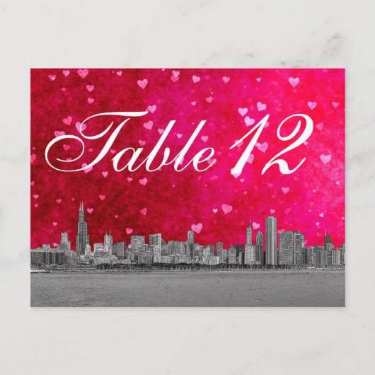 Chicago Skyline Hot Pink Red Heart Tischnummer (Vorderseite)