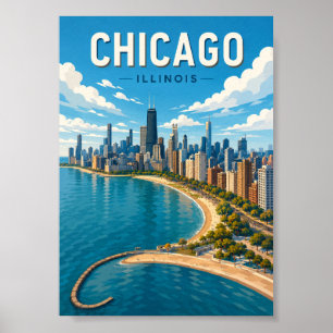 Chicago Skyline Illinois Lebendige Stadtansicht Poster