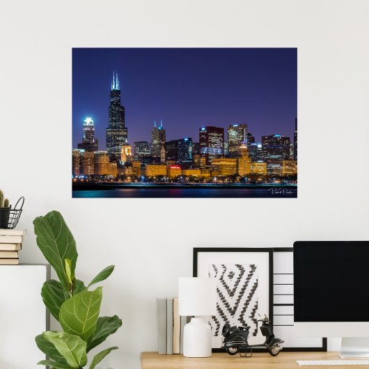 Chicago Skyline Illinois Night Sky Poster (Heimbüro)