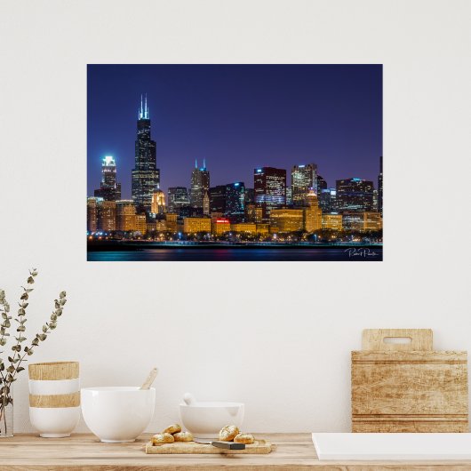 Chicago Skyline Illinois Night Sky Poster (Küche)