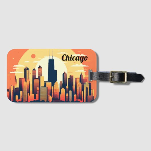 Chicago Skyline Illustration in Orange Gepäckanhänger (Vorderseite (Horizontal))