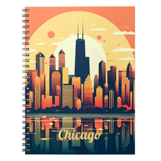 Chicago Skyline Illustration in Orange Notizblock (Vorderseite)
