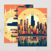 Chicago Skyline Illustration in Orange Postkarte (Vorne/Hinten)