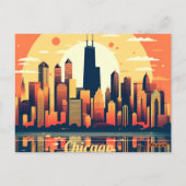 Chicago Skyline Illustration in Orange Postkarte (Rückseite)