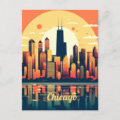 Chicago Skyline Illustration in Orange Postkarte (Vorderseite)