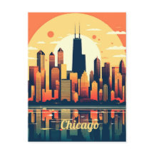 Chicago Skyline Illustration in Orange