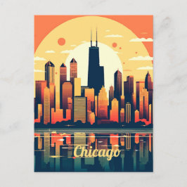 Chicago Skyline Illustration in Orange Postkarte