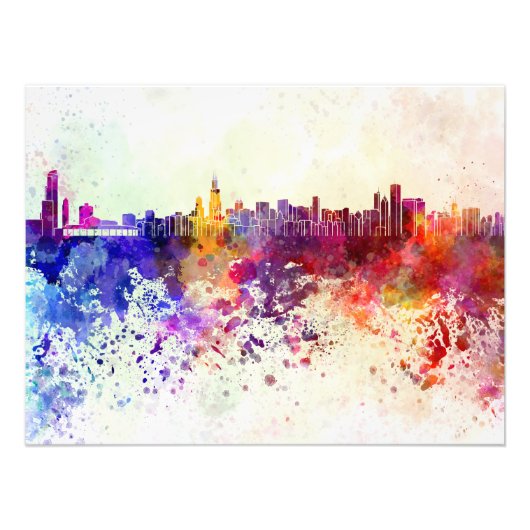 Chicago skyline im Watercolor background Fotodruck (Vorne)