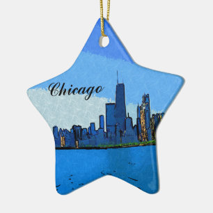 Chicago Skyline in Collage Paint Keramikornament