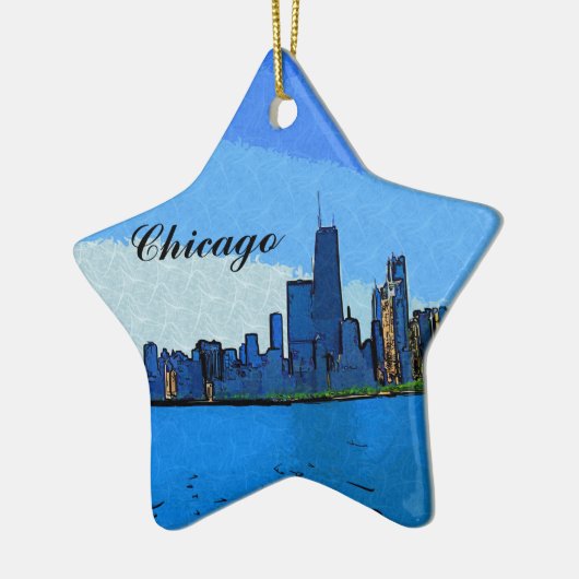 Chicago Skyline in Collage Paint Keramikornament (Links)
