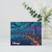 Chicago Skyline in der Dämmerung Postkarte (Stehend Vorderseite)