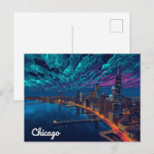 Chicago Skyline in der Dämmerung Postkarte (Vorne/Hinten)