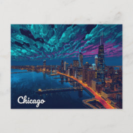 Chicago Skyline in der Dämmerung Postkarte