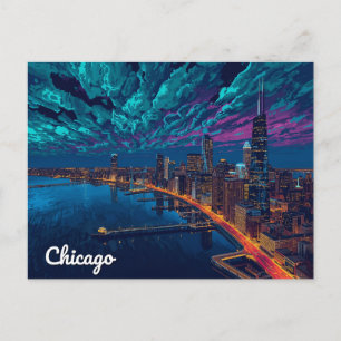 Chicago Skyline in der Dämmerung Postkarte